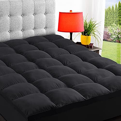 ELEMUSE Full Black Mattress Topper, Thick Pillow Top Mattress Pad Cover by ELEMUSE