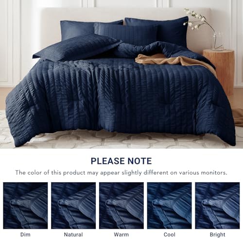 MUXHOMO 5 Pieces Twin Comforter Set, Seersucker Bed in a Bag Twin Size - Image 5