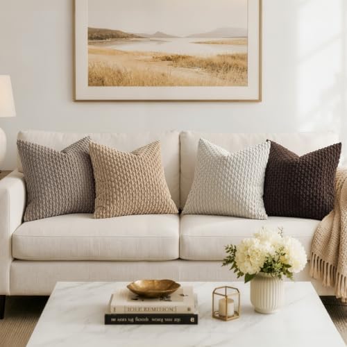 MIULEE Decorative Throw Pillow Covers 18x18 Neutral Tan Textured Corduroy - Image 3