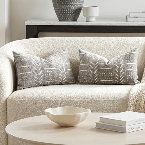 BlissBlush Decorative Lumbar Pillow Covers 12x20 Set of 2, Light Gray Soft by BlissBlush