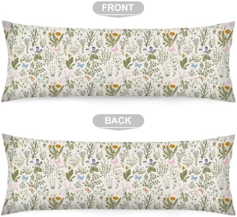 Spring Floral Body Pillow Cover 20x54, Vintage Garden Plants - Image 4