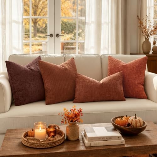MIULEE Fall Couch Pillow Covers Textured Chenille 24x24 Rust - Image 5