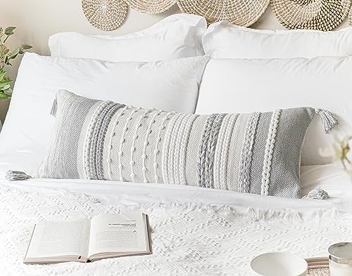 BlissBlush Gray Decorative Lumbar Pillow Cover 14x36, Farmhouse Lumbar Throw - Image 3
