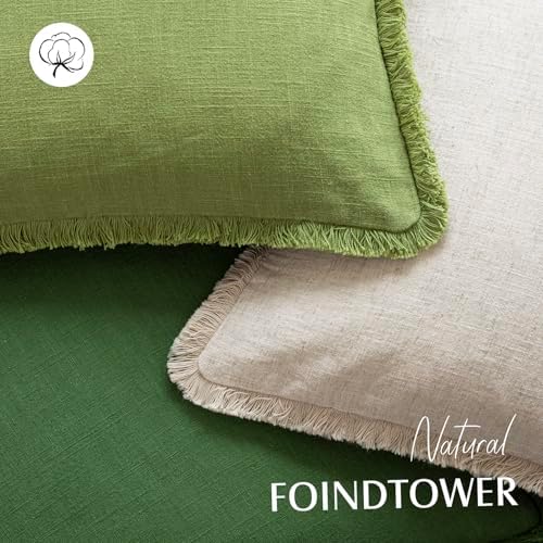 Foindtower Decorative Linen Fringe Throw Pillow Covers 18×18 Forest Green - Image 4