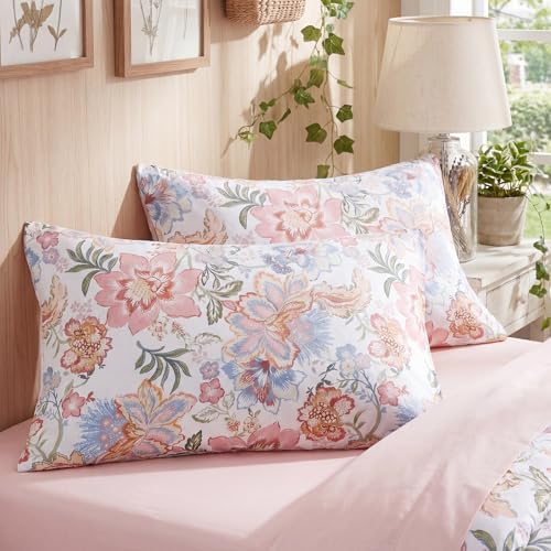 Bedorm Pink Floral Pillow Cases Set of 2 Cotton Pillow Cover King Size Flower - Image 3