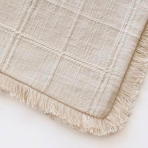 Foindtower Set of 2 Decorative Linen Check Fringe Throw Pillow Covers Farmhouse - Image 3