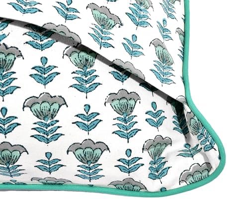 Ridhi Block Print Aquamarine Blue Pillow Cover 24" x 24" Decorative Couch - Image 3