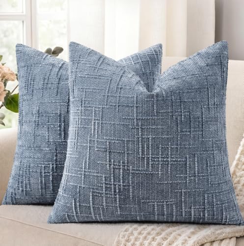 decorUhome Textured Chenille Throw Pillow Covers 22x22 Set of 2 Grey Blue by decorUhome