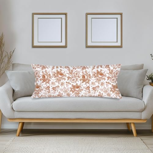 Orange and White Porcelain Floral Lumbar Pillow Cover 14x36 Long Body Pillow - Image 3