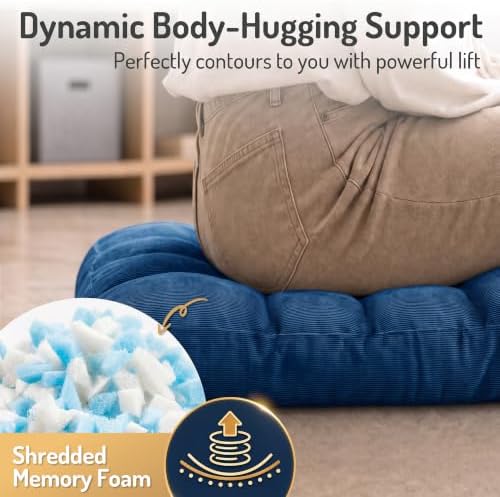 Large Floor Pillow for Adults, Square Meditation Cushion, 22 Inch Navy - Image 4