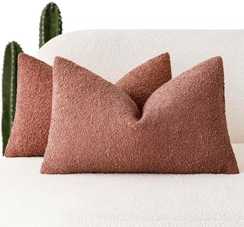 Foindtower Textured Boucle Lumbar Throw Pillow Covers 12x20 Orange Rust Red by Foindtower