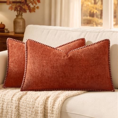 MIULEE Fall Decorative Lumbar Throw Pillow Covers 12x20 Inch Rust 2 Pack by MIULEE