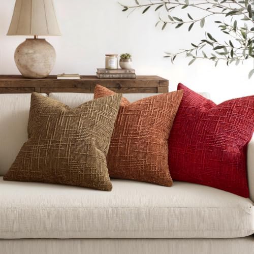 MIULEE Chenille Textured Throw Pillow Covers Red 16x16 Set of 2 - Image 5