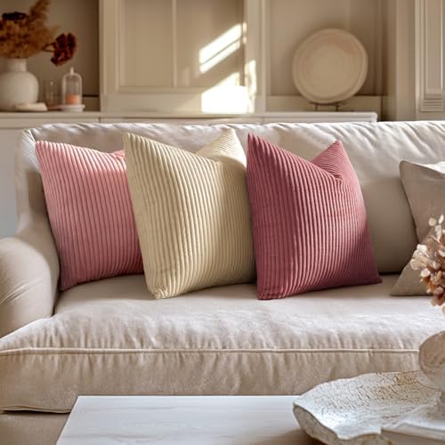 MIULEE Decorative Corduroy Throw Pillow Covers Set of 2 16x16 Beige - Image 4