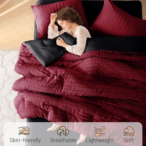 MUXHOMO 5 Pieces Twin Comforter Set, Seersucker Bed in a Bag Twin Size - Image 2