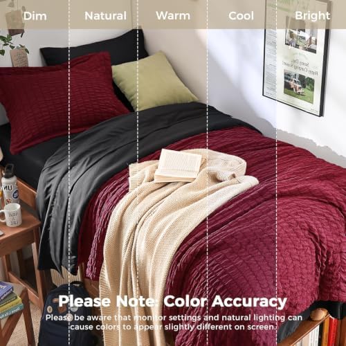 HYMOKEGE Red & Black Twin XL Comforter Set Seersucker 5 Pieces, All Season - Image 4