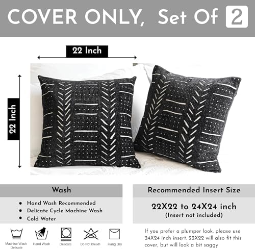 BlissBlush Black Decorative Throw Pillow Covers 22X22, Boho Farmhouse Cushion - Image 3