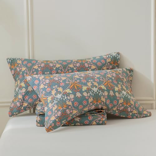 Lady Ann Cotton Quilted King Size Pillow Shams 20x36, Vibrant Paisley Floral - Image 3