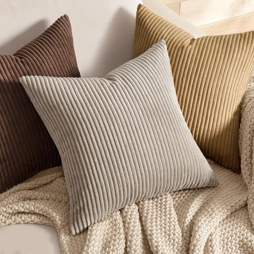 MIULEE Decorative Corduroy Throw Pillow Covers Set of 2 20x20 Light Brown - Image 2