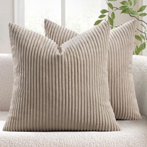 MIULEE Decorative Corduroy Throw Pillow Covers Set of 2 20x20 Light Brown by MIULEE