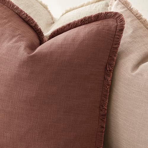 Foindtower Decorative Linen Fringe Throw Pillow Covers 26×26 Inch, Rust Red - Image 5