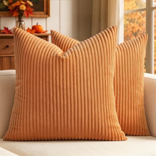 MIULEE Fall Soft Corduroy Throw Pillow Covers Set of 2 20x20 Burnt Orange by MIULEE