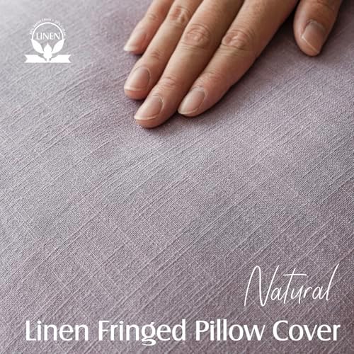 Foindtower Decorative Linen Fringe Throw Pillow Covers 22×22 Light Purple - Image 2