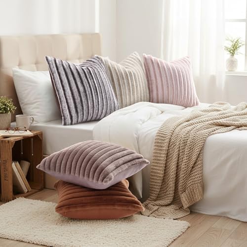 decorUhome Fall Faux Fur Throw Pillow Covers 18x18 Set of 2 Brown - Image 6