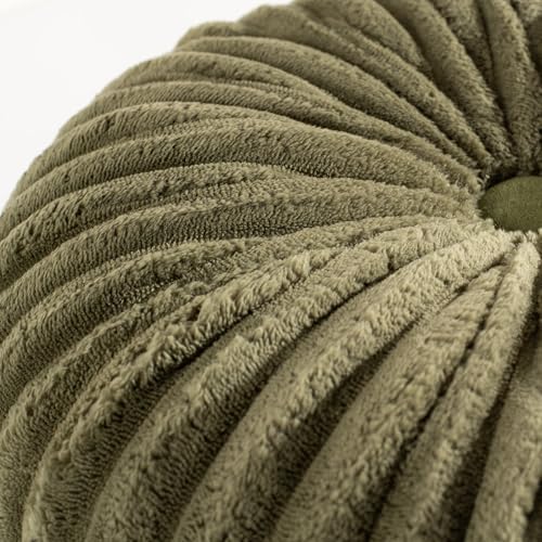 HIG Set of 2 Olive Flannel Decorative Round Pleated Throw Pillows - Image 3