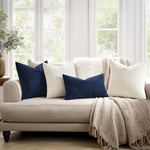 MIULEE Navy Chenille Couch Lumbar Throw Pillow Covers - Image 3