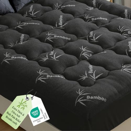 Queen Size Mattress Topper Bamboo Viscose, Thick Pillow Top Mattress Pad by LUXELINEN