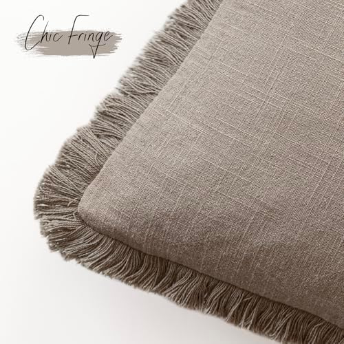 Foindtower Boho Linen Fringe Lumbar Throw Pillow Covers 12×20 Brown Tan - Image 3