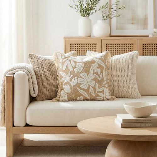 BlissBlush Throw Pillow Cover 20x20 Inch Indoor Outdoor, Jute-Look Floral - Image 7