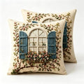 2D Flat French Arch Window Floral Linen Throw Pillow Covers 18x18 Set of 2 by Unknown