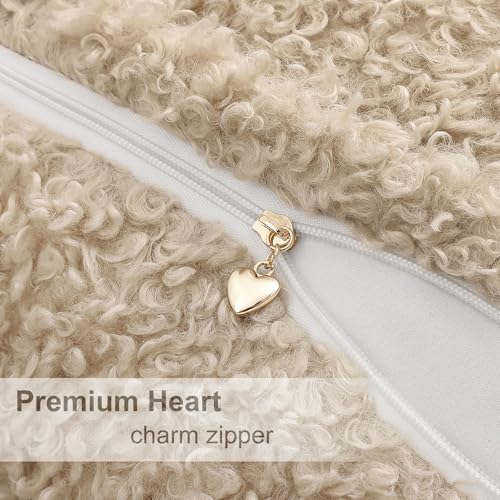 decorUhome Sherpa Throw Pillow Covers 26x26 Set of 2 Neutral Oatmeal - Image 6