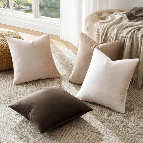 GIGIZAZA Pack of 4 Decorative Velvet Pillow Covers 18x18 Gradient Brown - Image 5