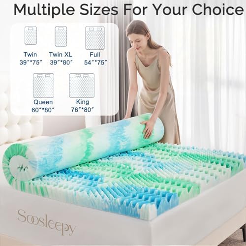 SOOSLEEPY 3 Inch 7-Zone Full Memory Foam Mattress Topper Egg Crate Cooling Gel - Image 6