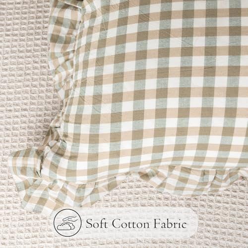 JoraLion Ruffled Lumbar Pillow Cover 14x24 Gingham Green - Image 5