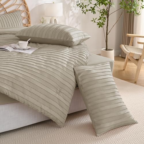 JELLYMONI Khaki Striped Tufted Pillowcases King Size - Image 4