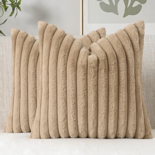 MIULEE Faux Fur Decorative Throw Pillow Covers 20x20 Set of 2 Khaki by MIULEE