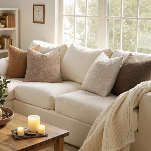 MIULEE Fall Euro Decorative Boucle Throw Pillow Covers 24x24 Brown Set of 4 - Image 3