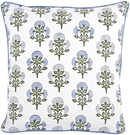 Ridhi Block Print Mughal Buta Blue Pillow Cover 24" x 24" Decorative Couch - Image 4