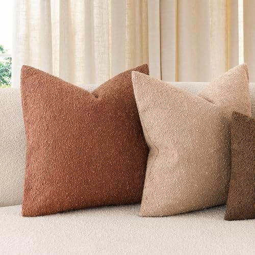 Foindtower Decorative Textured Boucle Throw Pillow Covers 26x26 Red Taupe - Image 6