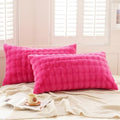 Set of 2 Faux Fur Pillowcases, Luxury Bubble Waffle Carved Plush King Size by Uhamho