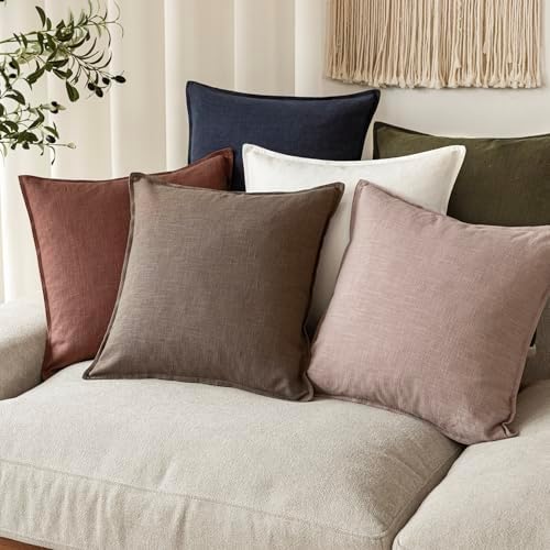 Foindtower Linen Solid Decorative Throw Pillow Covers 18x18 Inch Dusty Pink - Image 7