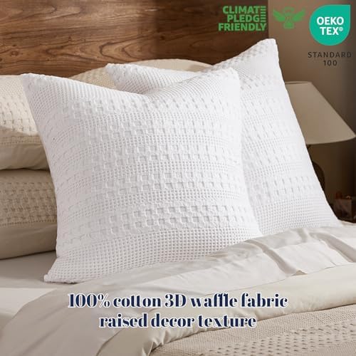PHF Cotton Waffle Weave Euro Sham Covers 26" x 26", No Insert - Image 3
