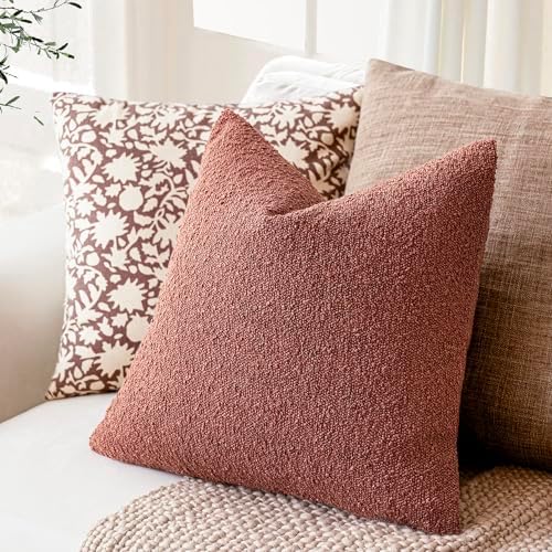 Foindtower Decorative Textured Boucle Throw Pillow Covers 24x24 Orange Red - Image 5