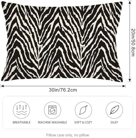 Black and White Zebra Print Throw Pillow Cases Queen Size Set of 2, Bed Pillows - Image 2