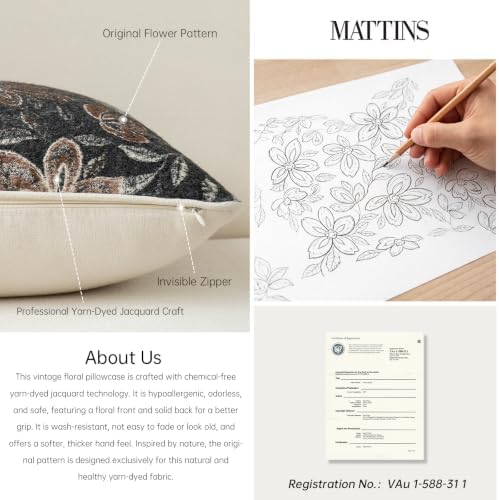 MATTINS Vintage Floral Patterned Throw Pillow Covers 18x18 - Image 2