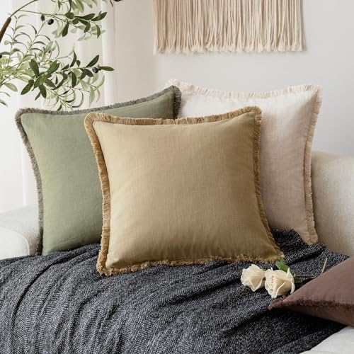 Foindtower Boho Linen Fringe Lumbar Throw Pillow Covers 12×24 Light Khaki - Image 5